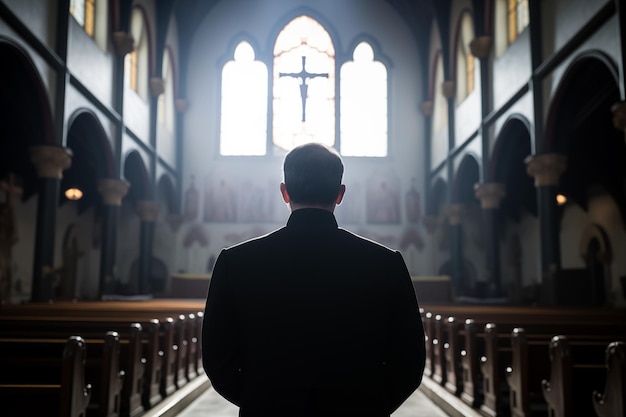 Achtergrondbeeld van een man die in de kerk staat Generatieve AI