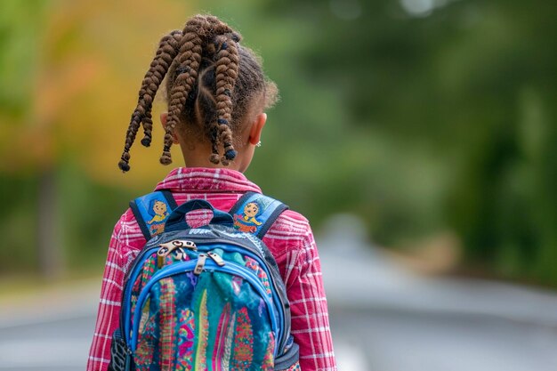 Achtergrondbeeld van een meisje dat naar school loopt