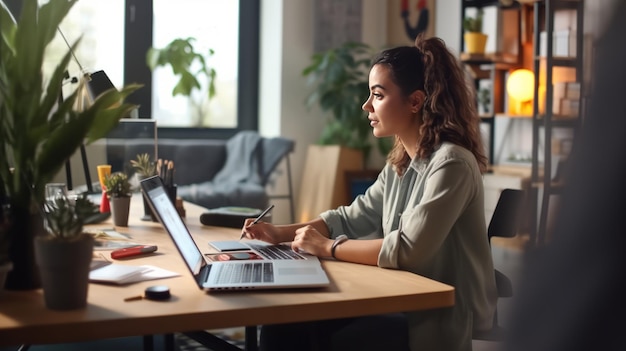 Achtergrondbeeld van een zakenvrouw die met haar collega's praat over een plan in een videoconferentie