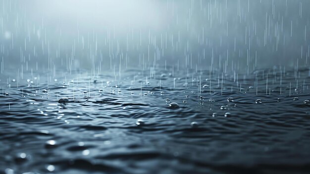 Achtergrondbeeld van regen die op het wateroppervlak valt De regen valt in vellen en creëert rimpels in het water