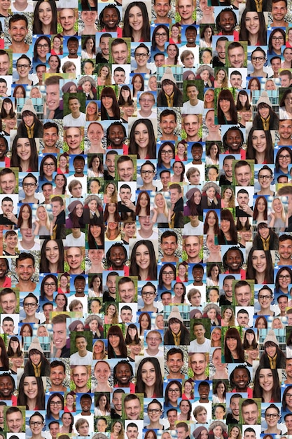 Achtergrondcollagegroep multiraciale jongeren sociale media vluchtelingen immigratie