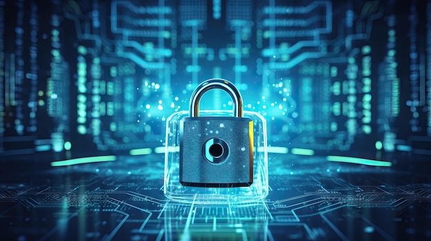 Achtergrondconcept van gegevensbescherming en cybersecurity technologie privacyLock Icon of Cyber