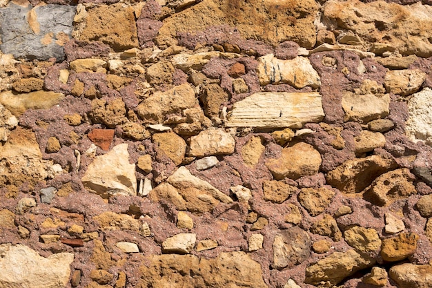 Achtergronden De textuur van de stenen natuurlijke bruine muur close-up