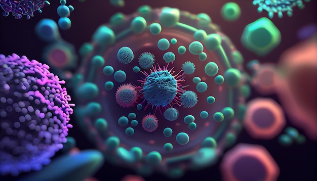 Achtergrondillustratie van virussen, bacteriën en micro-organismen