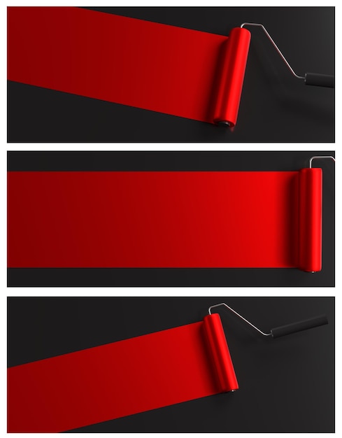 Foto achtergrondkleuren verfroller rood en zwart voor bestemmingspagina, teksteffect, productachtergrond