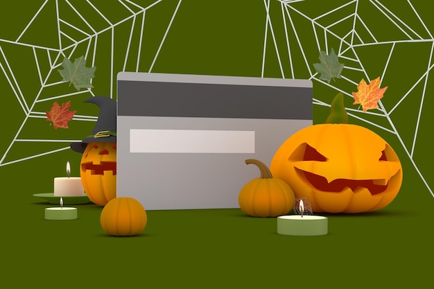 Achterkant van creditcard op achtergrond met Halloween-thema