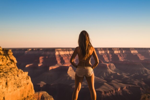 Achterkant van sexy Afro-Amerikaanse vrouw op Grand Canyon National Park USA generatieve AI