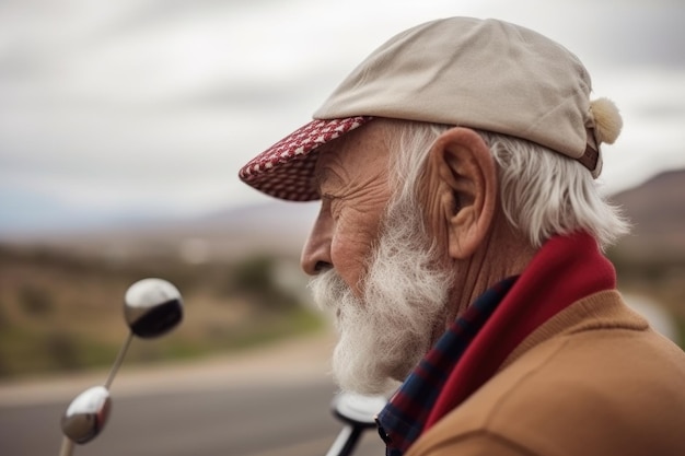 Foto achteruitkijkopname van een senior man die op de golfclub leunt, gemaakt met generatieve ai