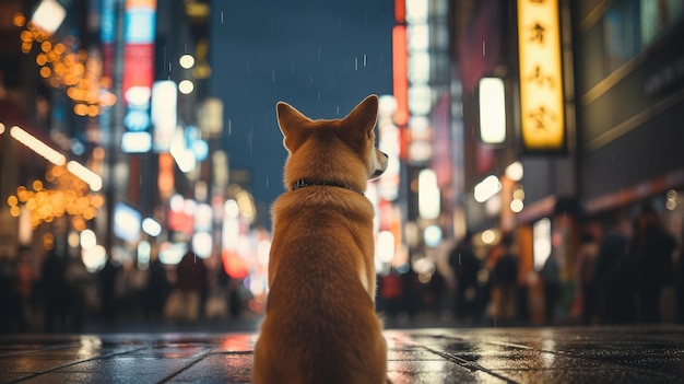 achterzijde van een shibainu die in Shibuya Tokyo loopt