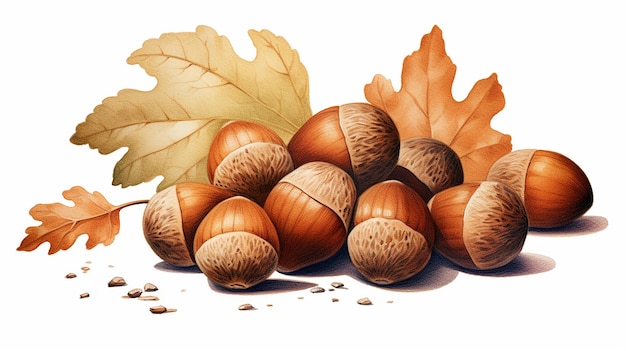 acorns illustration on white isolated background