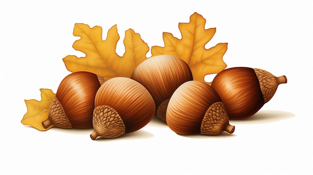 acorns illustration on white isolated background