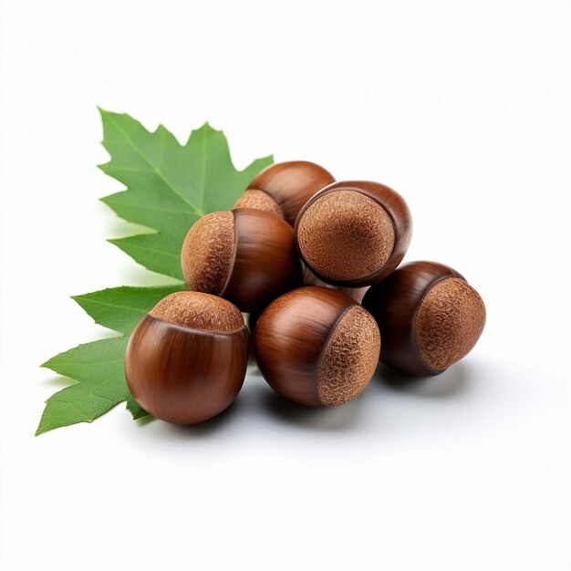 Photo acorns on a white background generated by ai