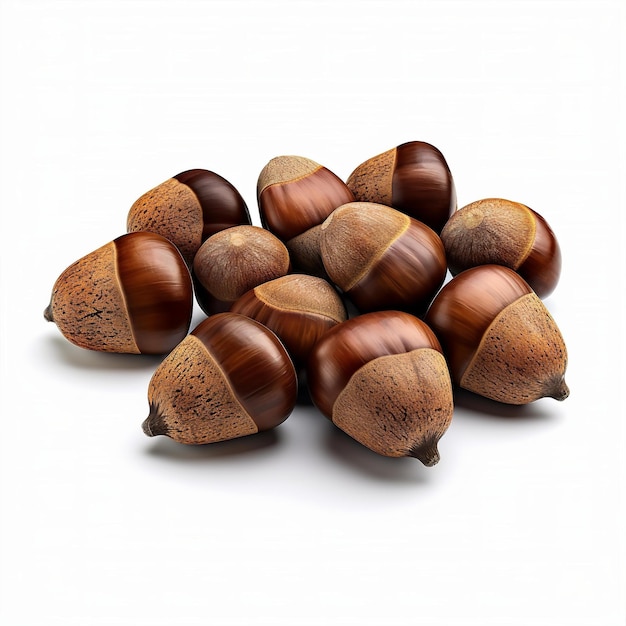 Photo acorns on a white background generated by ai