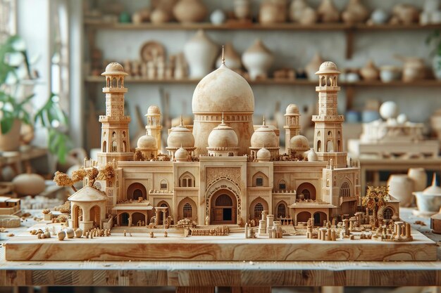 Photo the acourt mosque of miniature clay sculpture professional photography