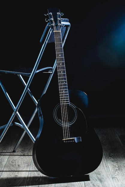 Photo acoustic guitar in black and white the music room