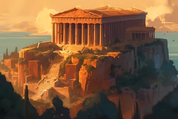 Acropolis in ancient Greece digital art illustration