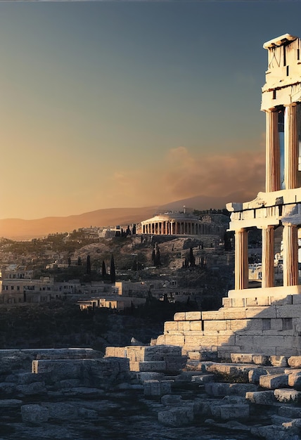 Акрополь Афины Греция Дизайнерская фантазия Красивый иллюстрационный плакат