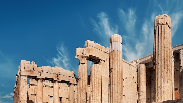 Acropolis fortress ancient gateway Propylaea in Athens Greece