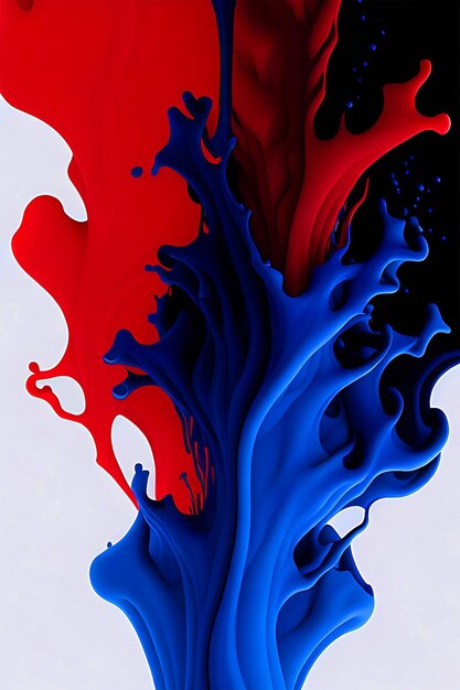Acryl blauwe en rode kleuren in het water Inkblot Abstracte zwarte achtergrond