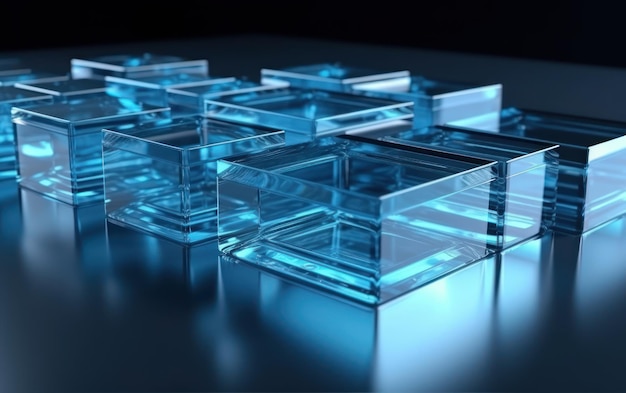 青い表面にアクリル ブロック 革新的な技術の美学