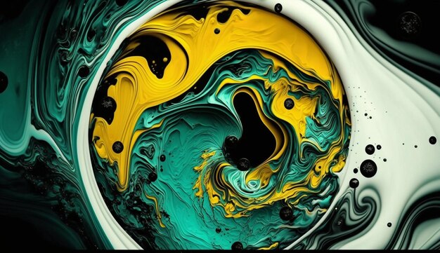 Acrylic Fluid Art Black marble background with dark green waves Abstract background or texture