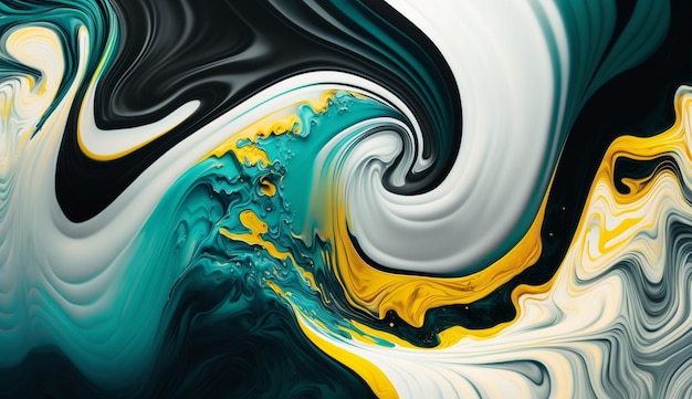 Acrylic Fluid Art Black marble background with dark green waves Abstract background or texture