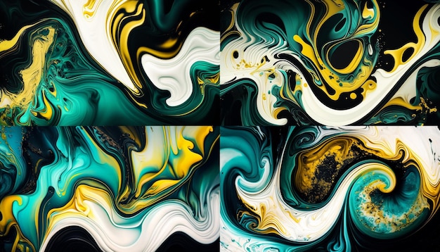 Acrylic Fluid Art Black marble background with dark green waves Abstract background or texture