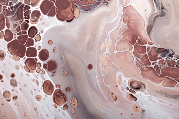 アクリル流体アート 茶色の泡 ベージュの波と金の包含 抽象的な石の背景やテクスチャ