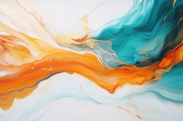Foto modello di superficie di arte fluida acrilica sfondo astratto moderno in colori arancione turchese e bianco