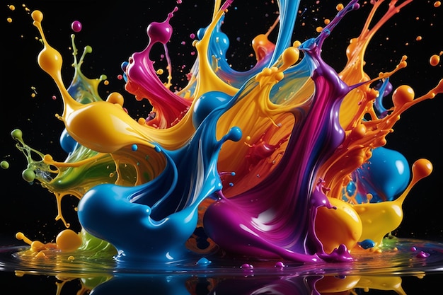 Photo acrylic ink dripping onto the liquid surface captured by highspeed photography