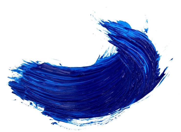 Photo acrylic paint brush stroke in bright blue set against a clean white backdrop