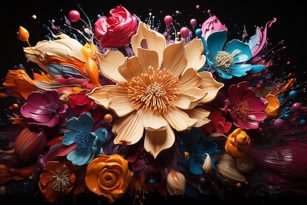 Acrylic Paint Maximalism Exploding Photon Flowers