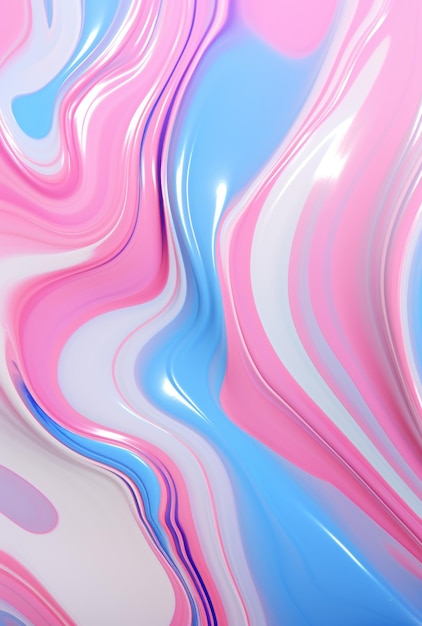 写真 アクリル塗料 粉紅と青の光沢のある液体の背景 マーブリングの質感 流動的な芸術