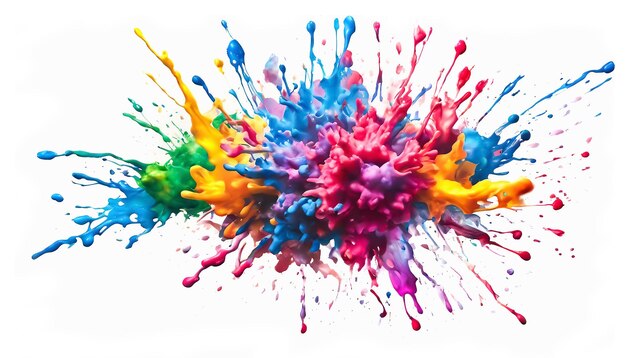 Acrylic splashes on white background Colorful paint stains Rainbow design of multicolored spots