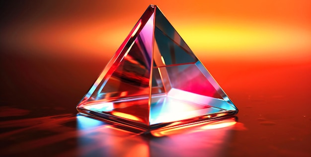 An acrylic triangle has a rainbow background
