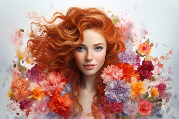 Acrylkleuren Foto-effect van een mooie roodharige jonge vrouw