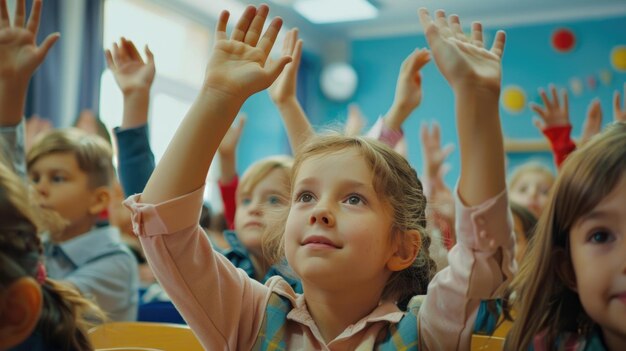 Actieve deelname aan de les op de basisschool door de hand op te heffen