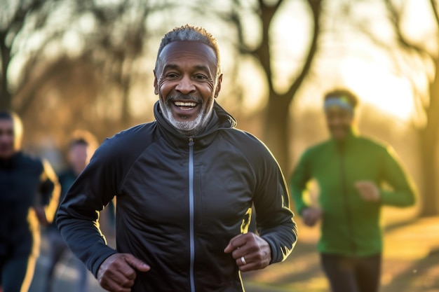 Actieve volwassen man die sport doet met buiten ai gegenereerd