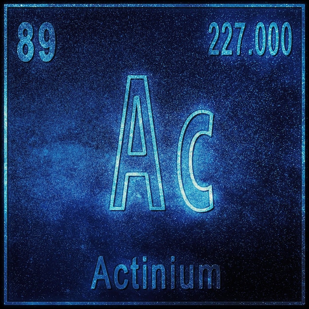 Actinium scheikundig element, teken met atoomnummer en atoomgewicht, periodiek systeemelement