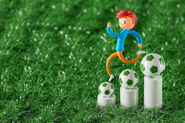 Action cartoon 3d character boy in sports action 3d