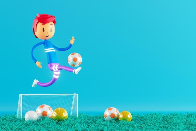 Action cartoon 3d character boy in sports action