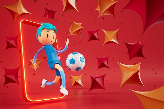 Action cartoon 3d character boy in sports action