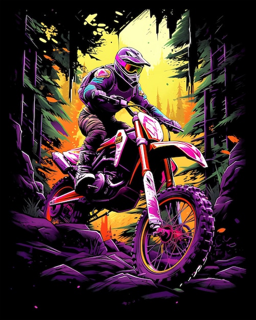 Action MotorBike illustration in the Enchanted Woods Vector background