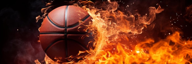 Баскетбол, наполненный действием, взлетает через кольцо в воздухе с восторгом и волнением.