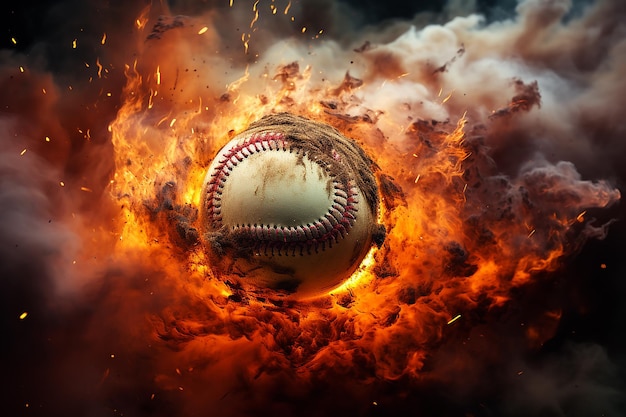 Action photo of baseball in explosion smoke