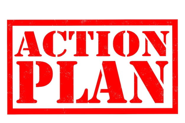 action plan rubber stamp over a white background