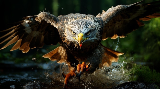 An Action Shot Of A Bird Of Prey Diving For Its