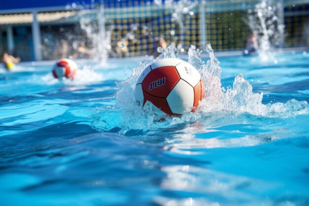 Action shot of a water polo game in progress