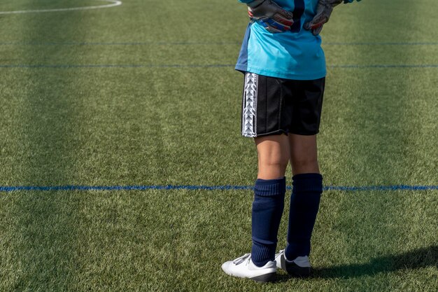 Action of soccer goalkeeper in the stadium