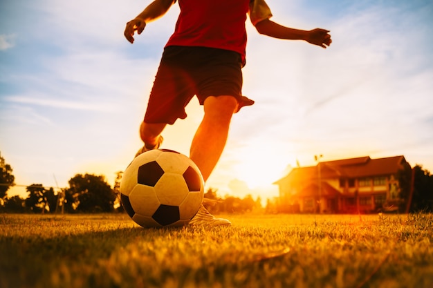 Action sport of soccer football player playing for exercise